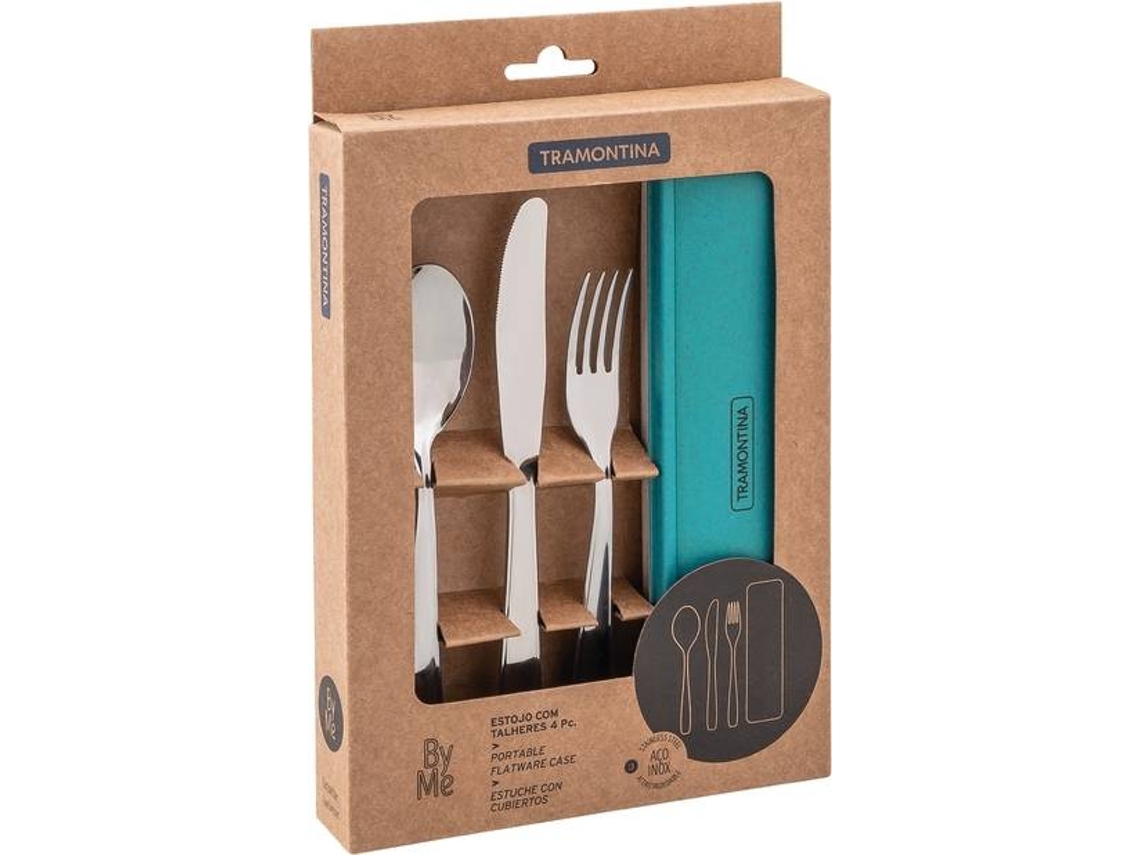 Conjunto de 3 Cubiertos + Estuche TRAMONTINA Byme (Acero Inoxidable y Plástico - Turquesa)