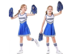 Fantasia de líder de torcida para meninas, modelo 2026, ideal para festas escolares, Halloween e musicais. Tamanho: 110 cm, cor azul.