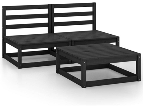 Conjunto 3 de muebles de jardín VIDAXL y cojines negro madera pino