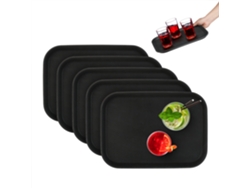 Conjunto De 5 Tabuleiros De Servir Relaxdays, Superfície Antiderrapante, Retangular, Lxp: 35x25 Cm, Preto