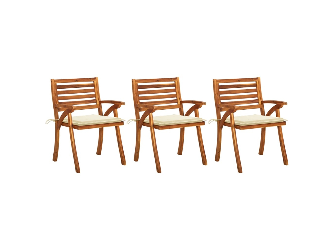 Sillas de comedor de jardín de 3 piezas DKD Home Decor con cojines, acacia maciza
