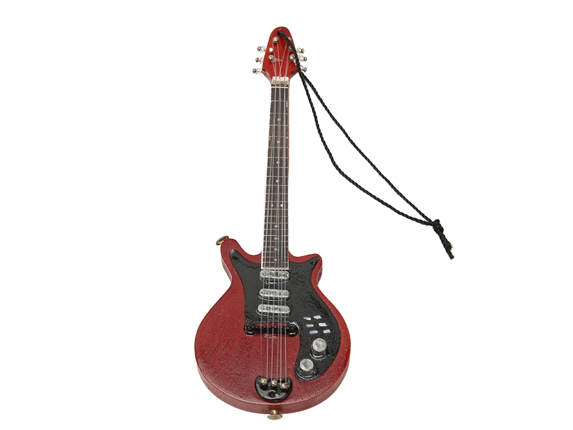 Modelo de guitarra eléctrica de madera en miniatura para decoración.