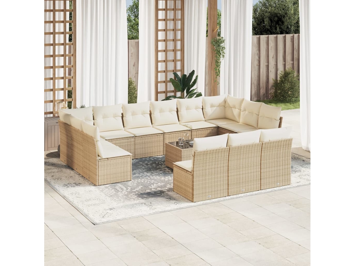 Conjunto de sofá de jardín de 14 piezas con cojines, mimbre sintético beige, Dkd Home Decor