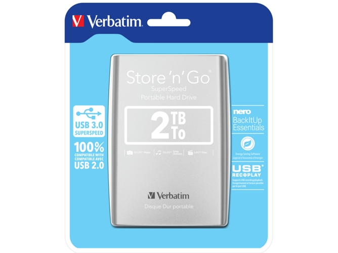 Disco HDD externo VERBATIM Store 'n' Go (2 TB - USB 3.0)