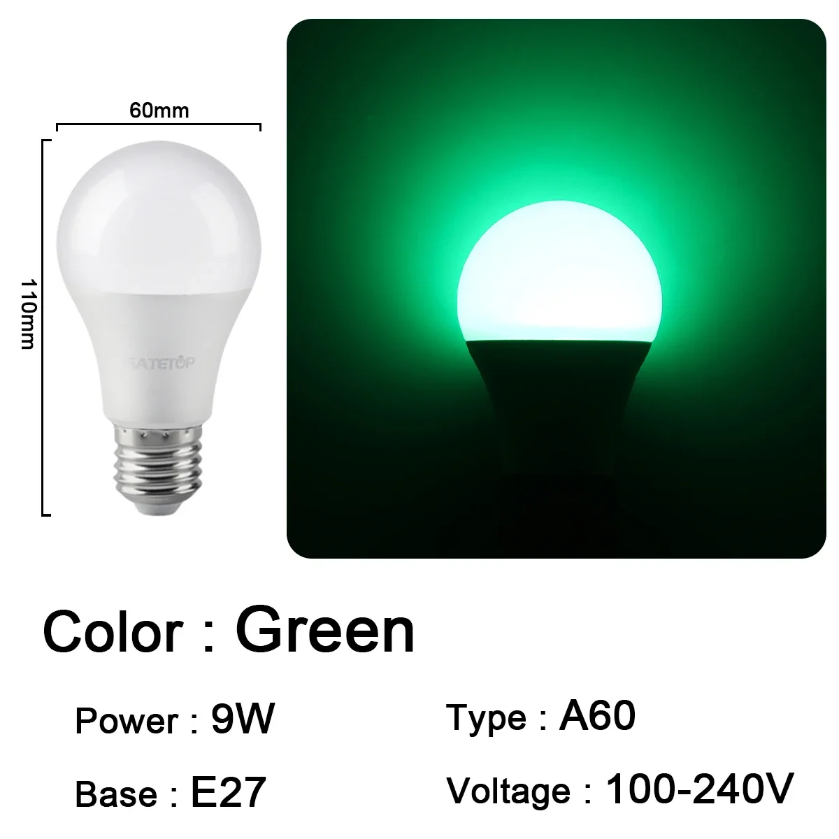 Bombillas Led (a60 E27 Verde, Paquete De 8), Aptas Para Festivales, Karaokes, Bares Y Escaparates.