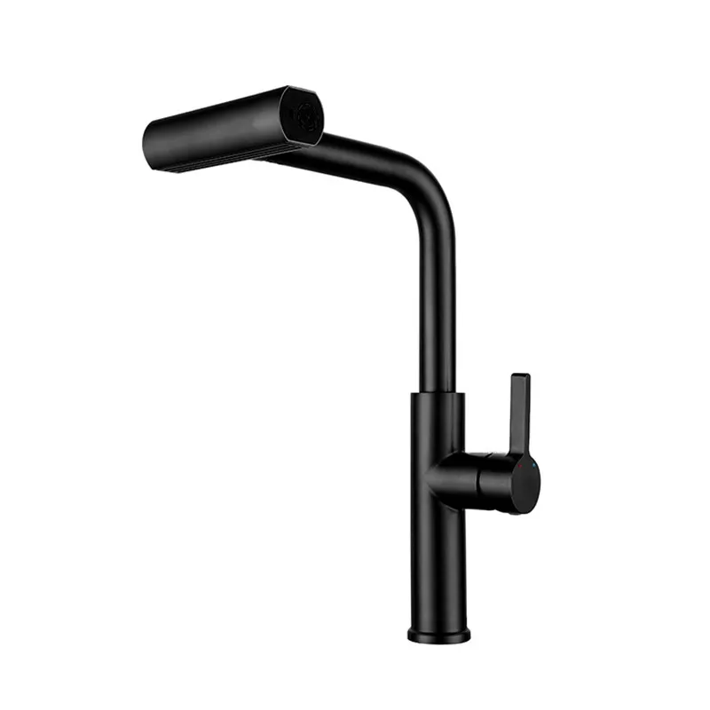 Grifo De Cocina Tipo Cascada De 4 Modos (negro) Con Cabezal De Ducha Extraíble, Agua Fría Y Caliente.