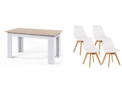 Pack Mesa Fija de Comedor o Cocina Blanco y Cambria 4 Sillas Nordic Blanco SALDOSYSTOCKS