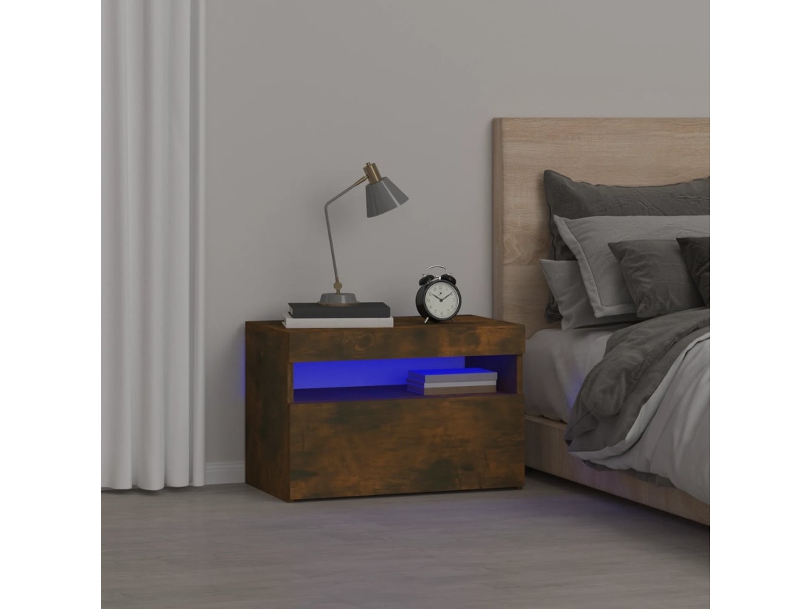Mesita de Noche con Leds 60X35X40 Cm Roble Ahumado