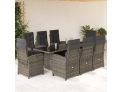 Conjunto de comedor de jardín DKD Home Decor de 9 piezas con cojines, ratán gris