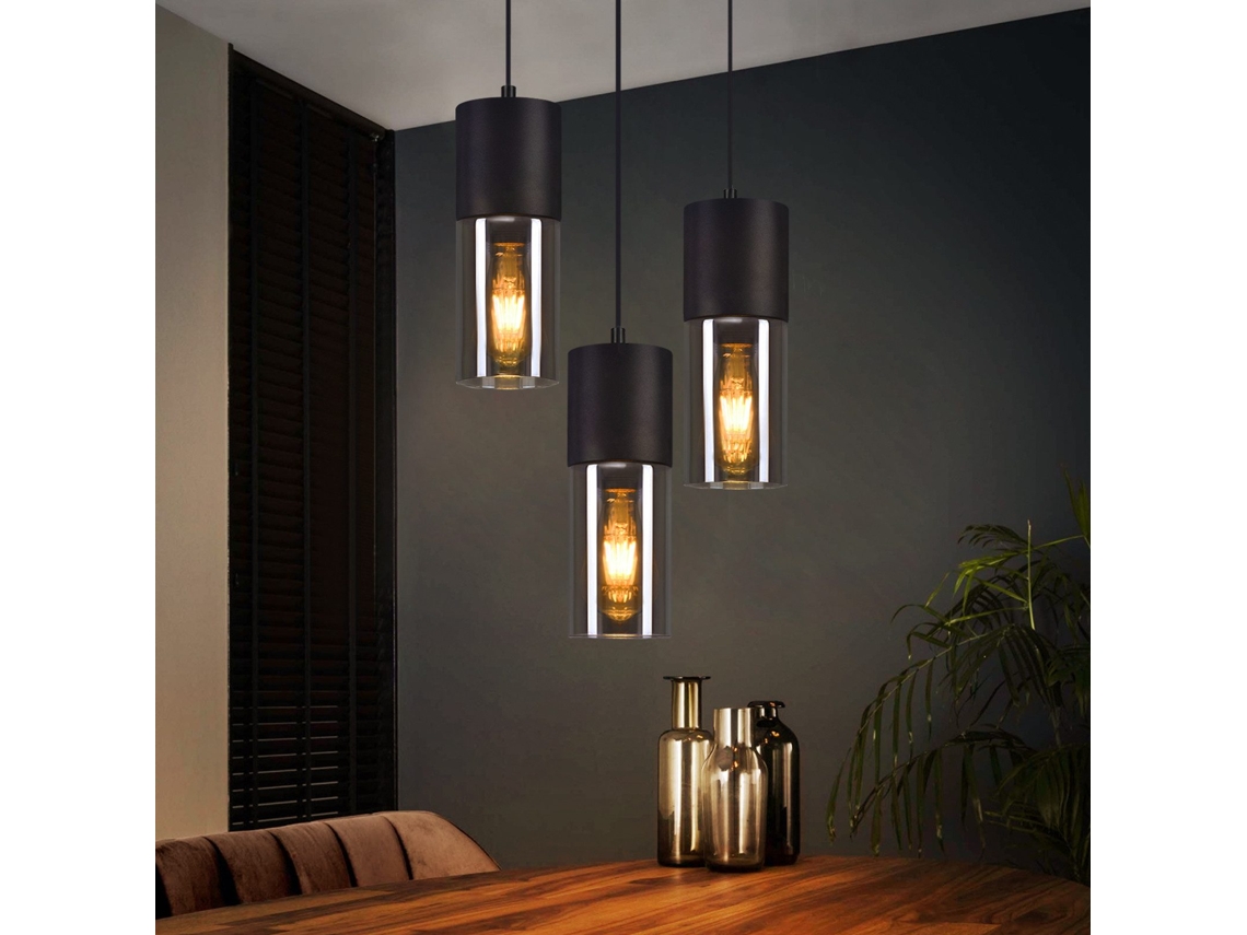 Lámpara colgante de 3 luces, casquillo E27, LED, redonda, de cristal, color negro ZMH