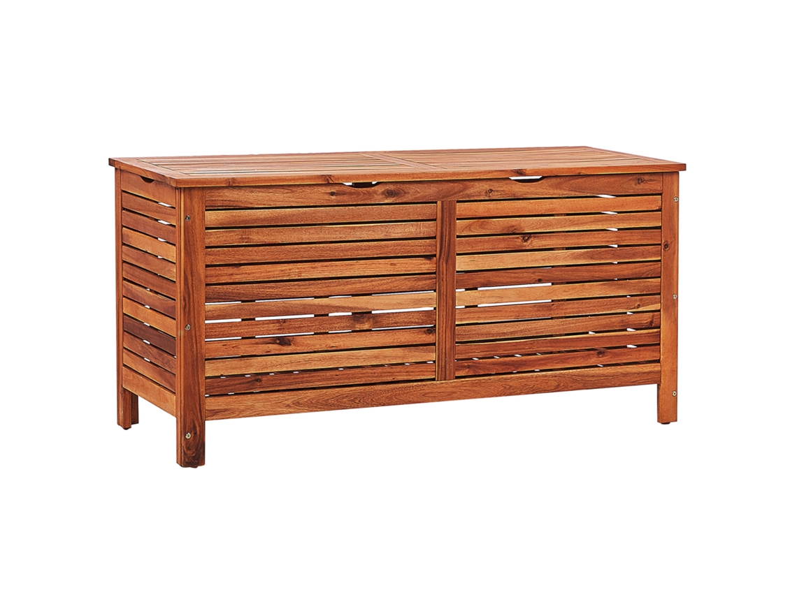 Caja de almacenaje de madera BELIANI Riviera de Madera de acacia Madera oscura 130x48x64