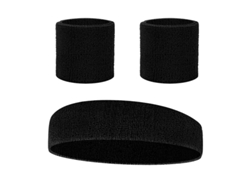 Conjunto de tres piezas Yuysan: diadema y muñequeras absorbentes del sudor, color negro, ideal para yoga, gimnasio y running.