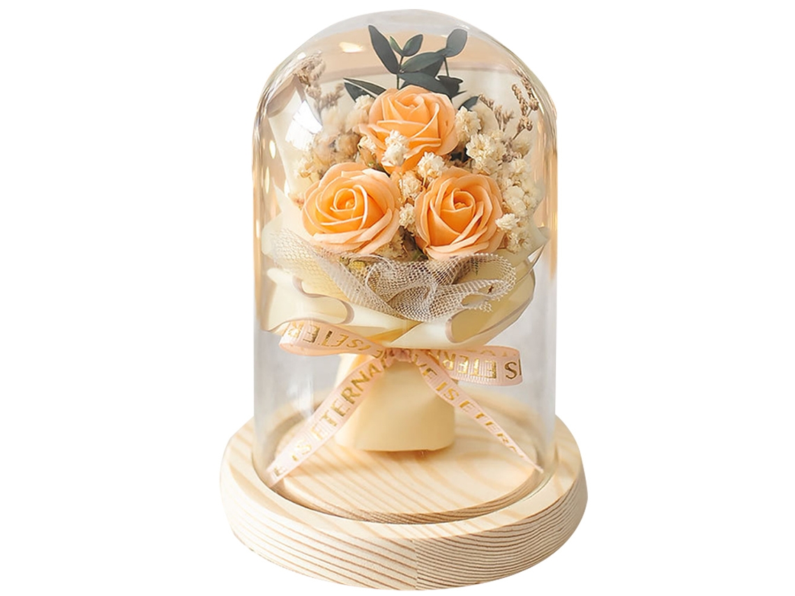 Rosas eternas en cúpula de cristal con luces LED, regalos románticos para mujer, Navidad y San Valentín.