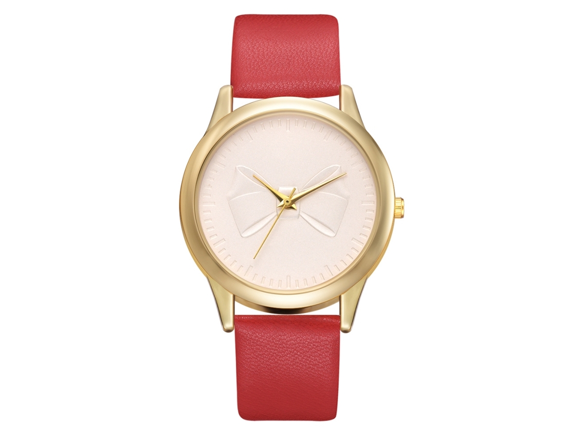 Reloj De Pulsera De Cuarzo Para Mujer Con Correa De Pu Y Lazo Decorativo Redondo Sencillo.