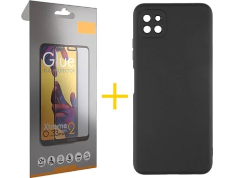Funda y Protector de Vidrio Full 1x Samsung Galaxy A22 5G SKYHE Silicona Líquida Negro