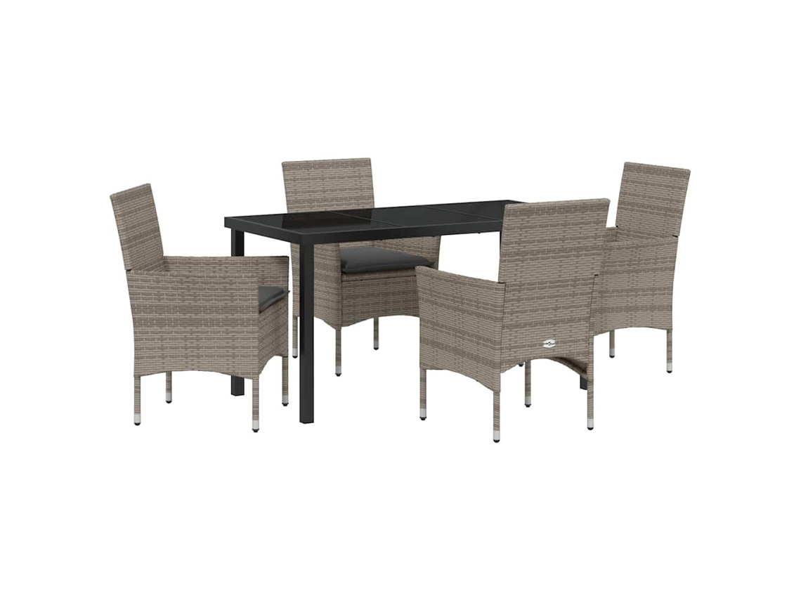 Conjunto De Comedor De Jardín 5 Uds | Mueble De Jardín Gris Ratán Sintético