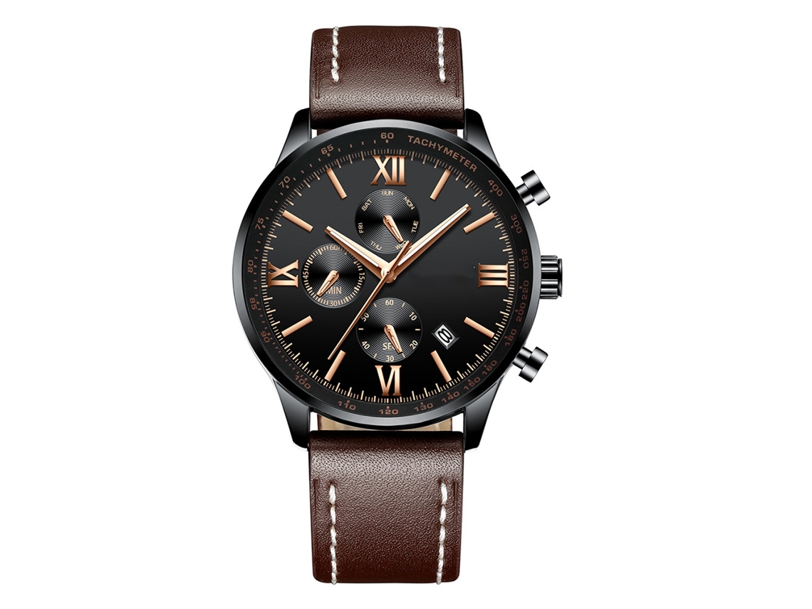 Exquisito Reloj De Cuarzo Para Hombre, Resistente Al Agua, Correa De Pu, Deportivo, Marrón 1