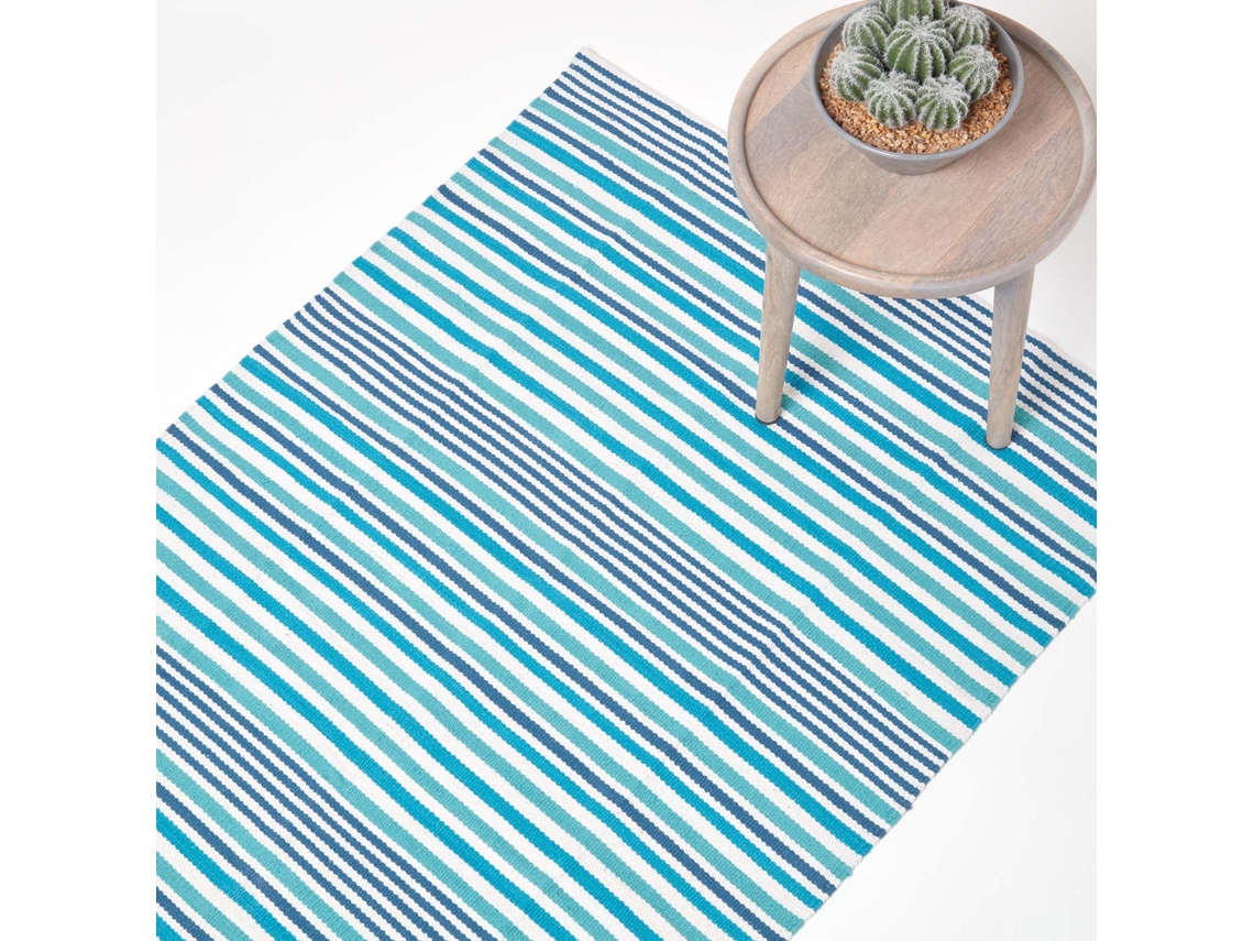 Homescapes Modern Blue Scandinavian Style Striped Cotton Rug, 150 X 240 Cm