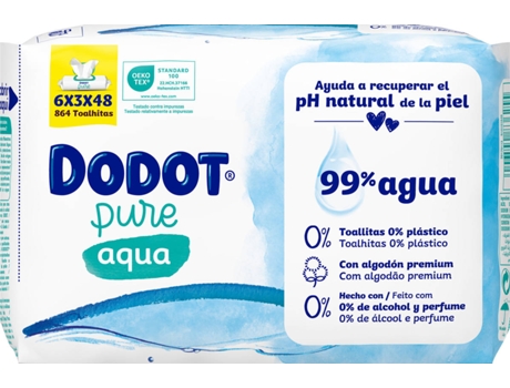 Toallitas DODOT Aqua Pure 0% Plástico (6x3x48 - 864 Unidades)