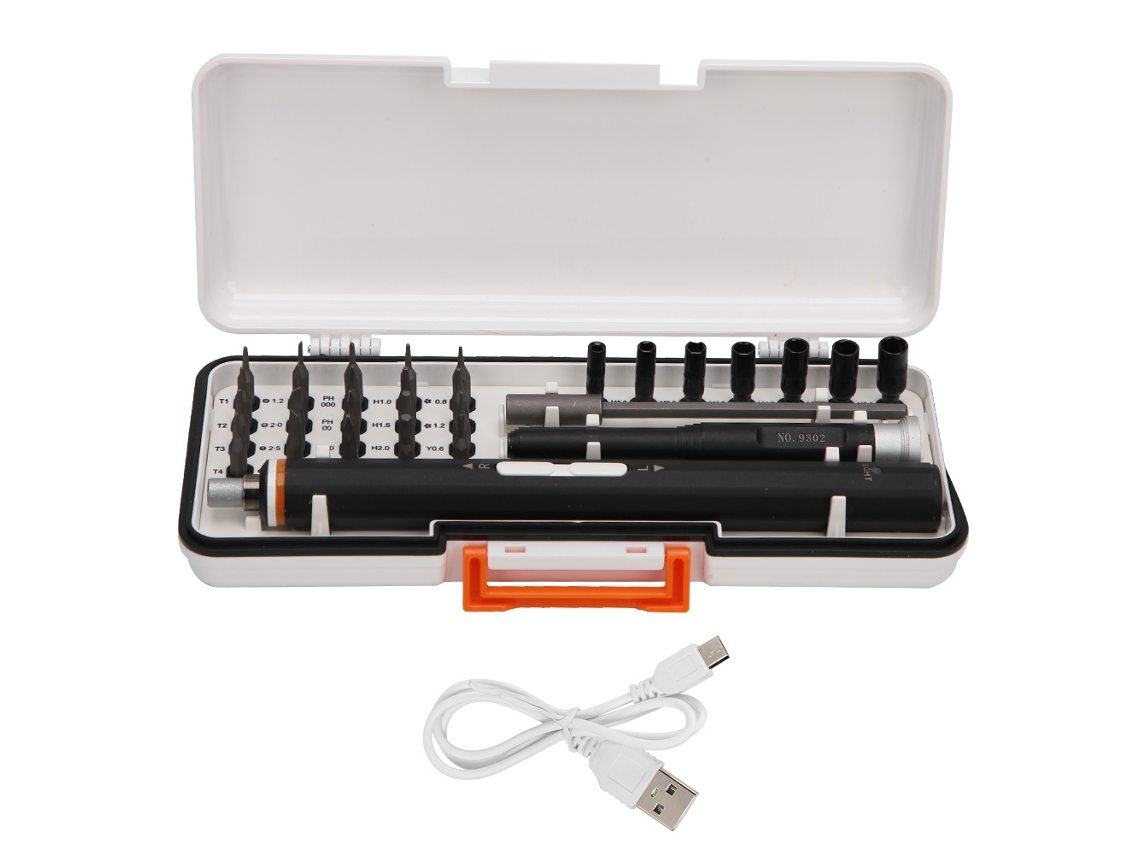 Kit de herramientas de reparación de precisión con broca de acero S2, manual y recargable.