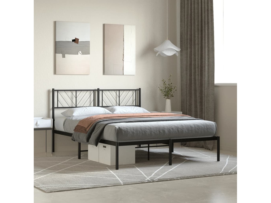 Estructura Cama Sin Colchón Con Cabecero Metal Negro 160x200 Cm