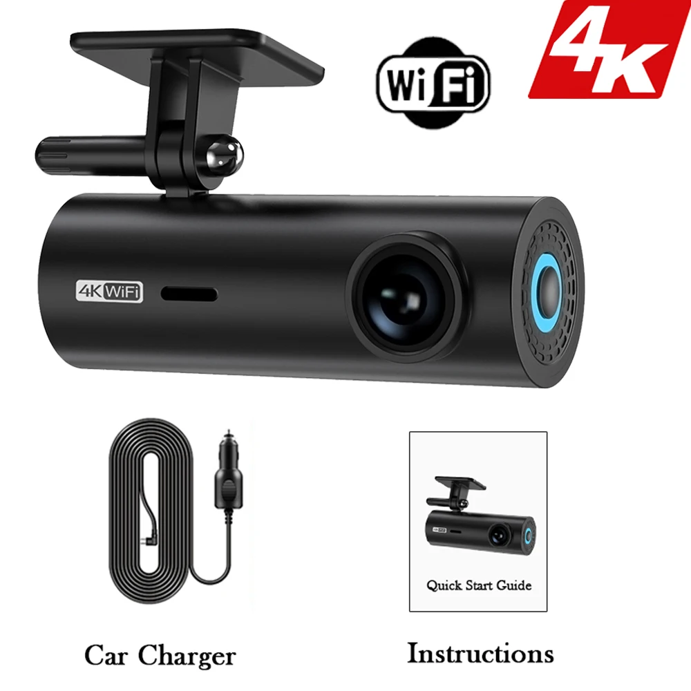 Cámara para vehículo tipo dashcam (32 g), caja negra para vehículos, mini cámara frontal 4k con Wi-Fi