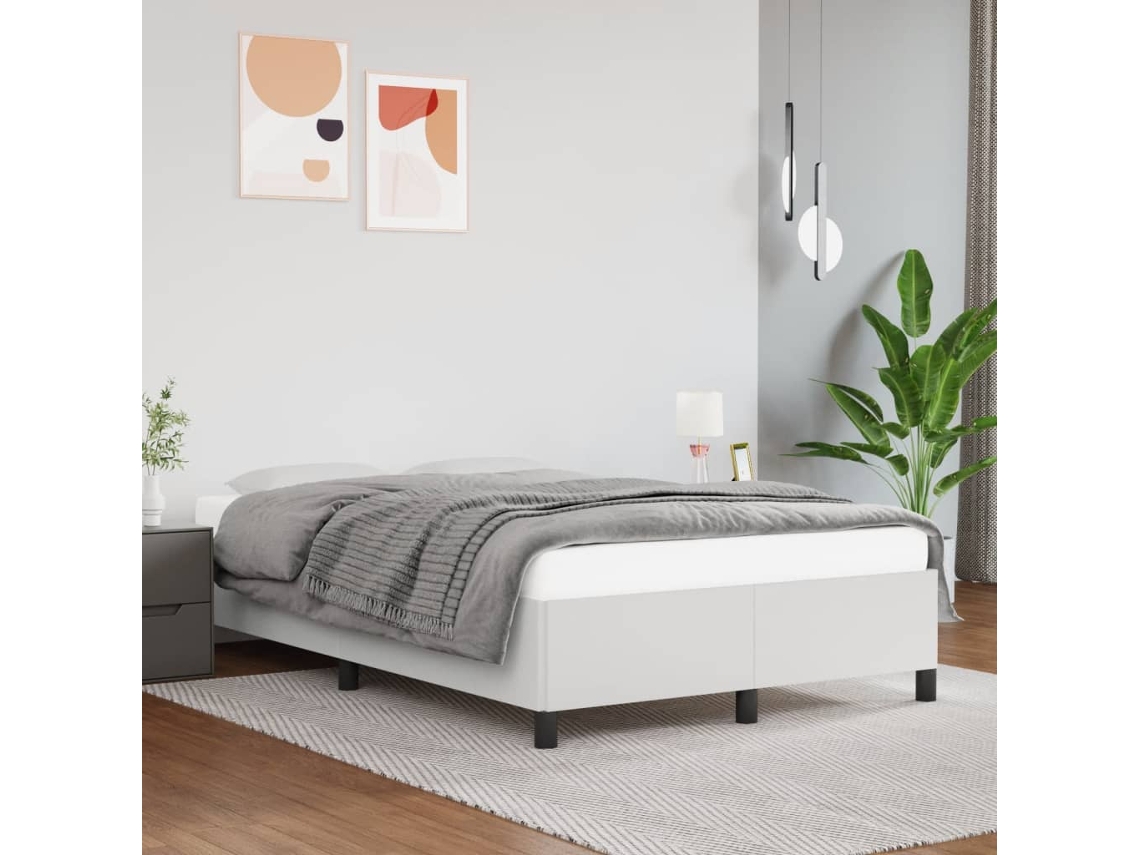 Estructura De Cama Sin Colchón Cuero Sintético Blanco 120x190cm