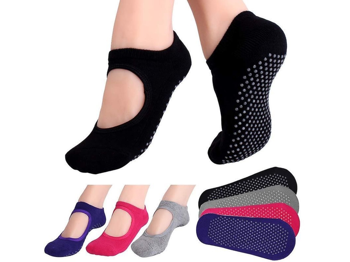 2026-4 Pares Calcetines De Yoga Para Mujer Antideslizantes Para Pilates Ballet Ejercicio Barefoot Talla 5-7.5