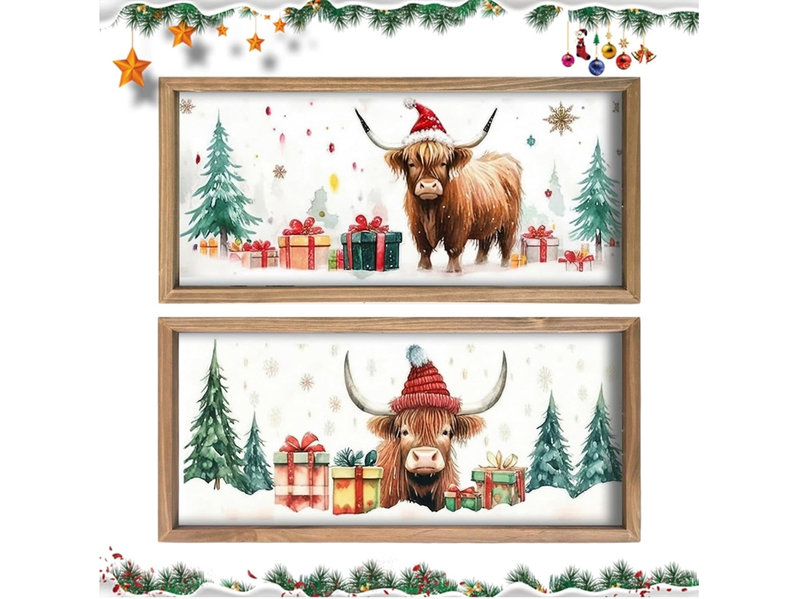 Decoraci N De Pared Las Tierras Altas Motivo Vaca 2 Piezas Impresi R Stica En Madera Para Cocina Dormitorio Sala Estar