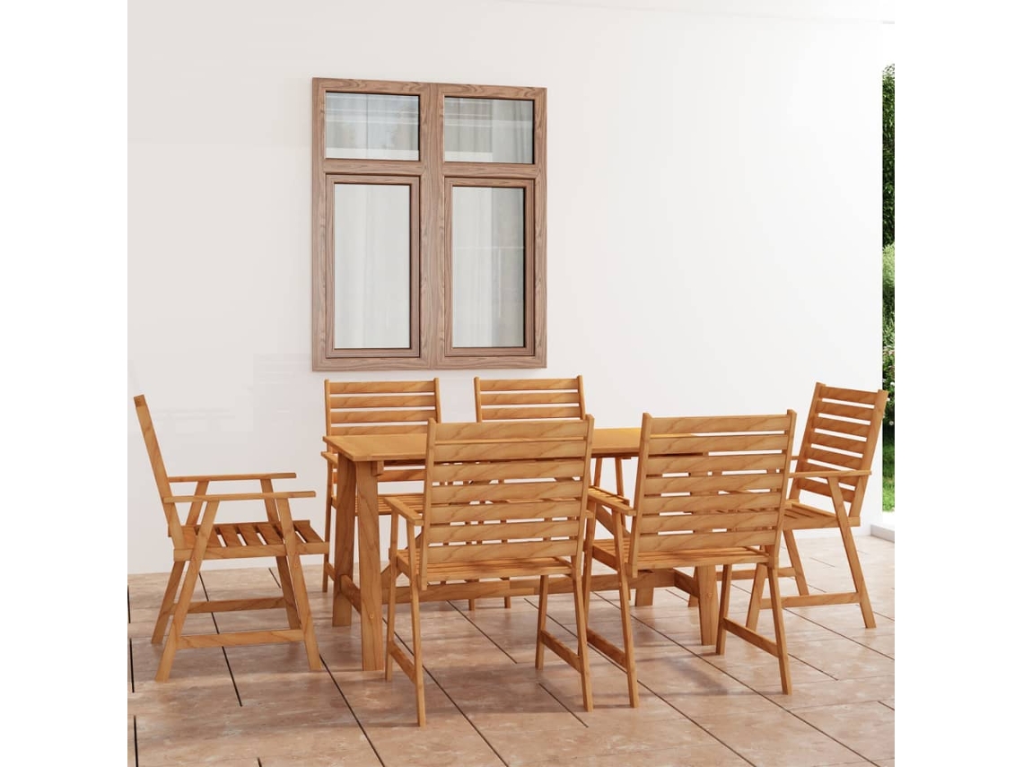 Juego de comedor de jardín de 7 piezas en madera maciza de acacia DKD Home Decor