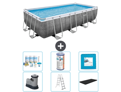 Piscina BESTWAY Rectangular Power Steel - Estampado Ratán - 549 x 274 x 122 - Incluye Bomba - Escalera - Cobertor Accesorios CB30