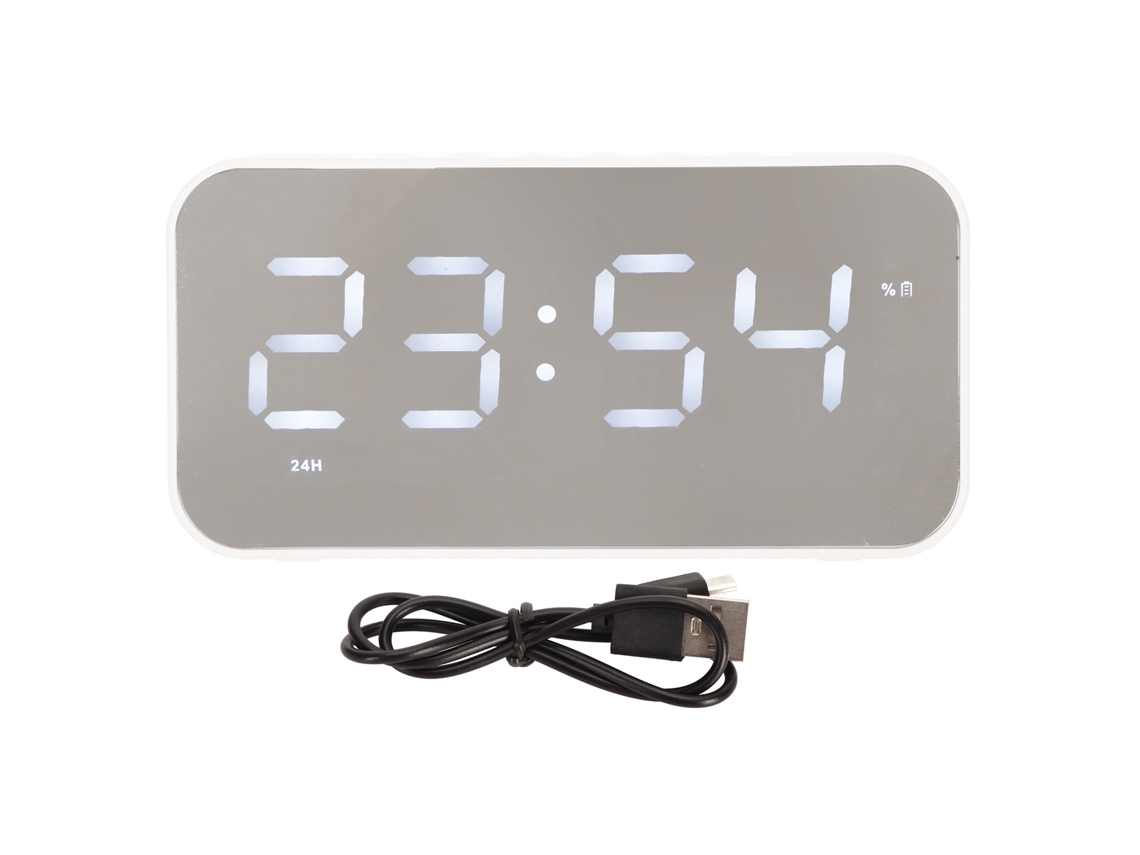 Reloj Despertador Con Espejo, Altavoz Bluetooth Inalámbrico, Pantalla De Temperatura Estéreo, Blanco.