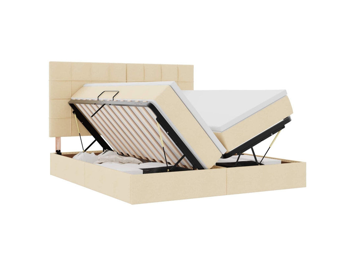 Maison Exclusive - Cama De Almacenamiento Led Con Colchón Crema 180 X 200 Cm Tela