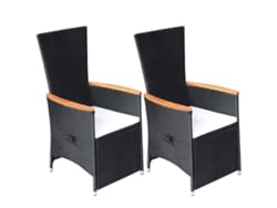 Sillas de jardín reclinables de 2 piezas DKD Home Decor con cojines de mimbre negro
