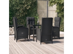Juego de comedor de jardín de 5 piezas con cojines de mimbre negros de DKD Home Decor