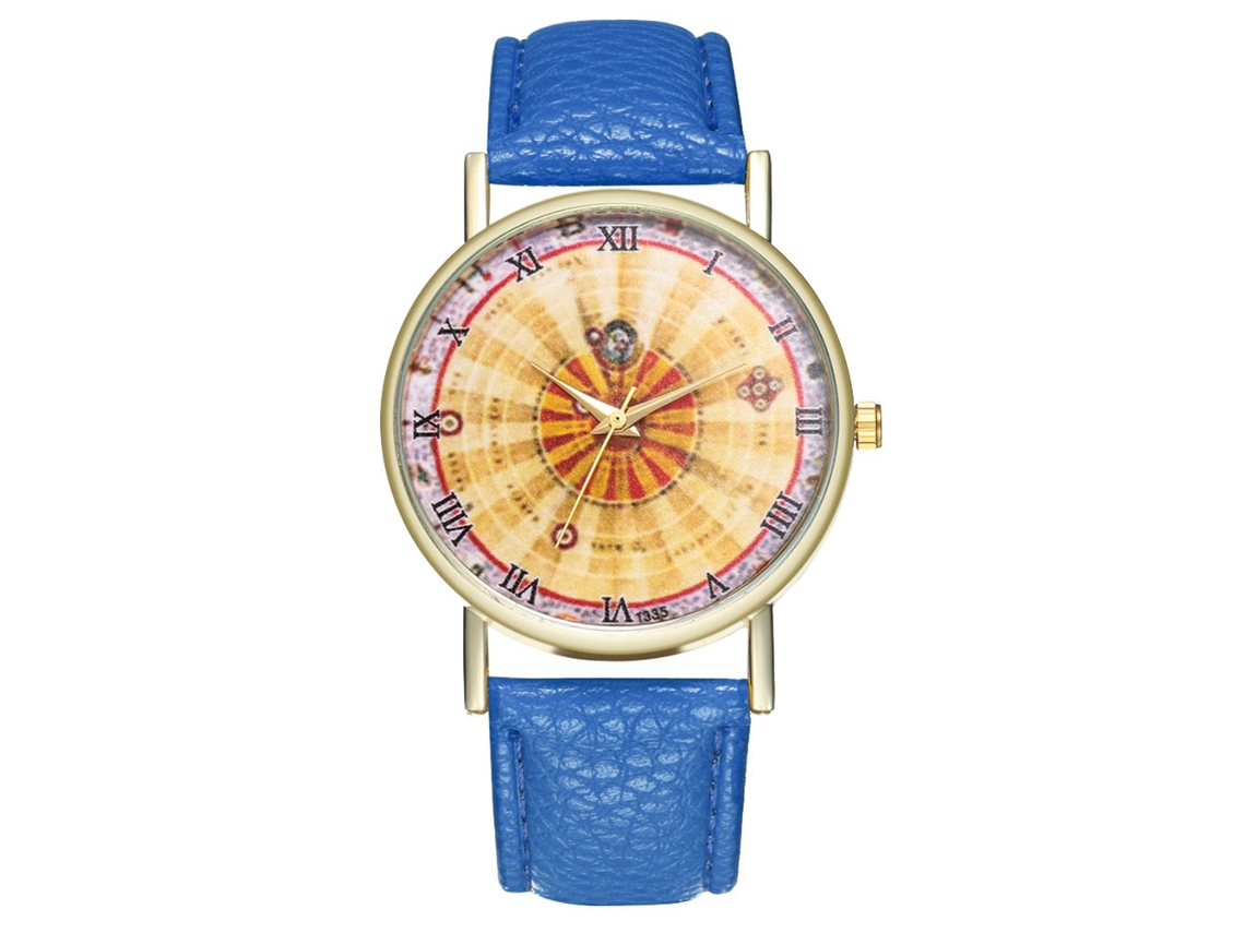 Reloj De Cuarzo Con Correa De Piel Pu Unisex Dial Numeros Romanos Azul Real