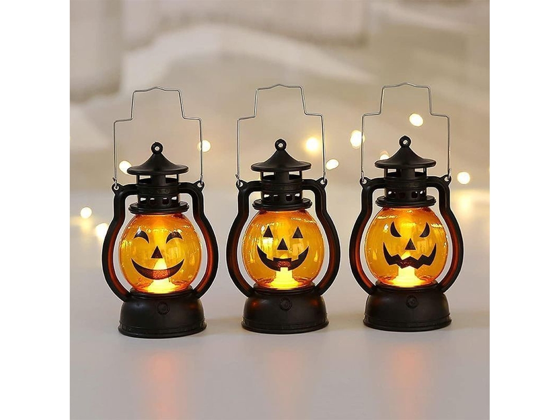 Luces De Calabaza Led Operadas Por Batería Decoración Halloween Interior Exterior 3 Piezas