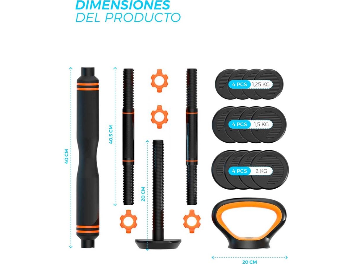 Pack Smart Kit Mancuernas FED (Barra +Pesa Rusa 20 Kgs + Sensor Para Smart)