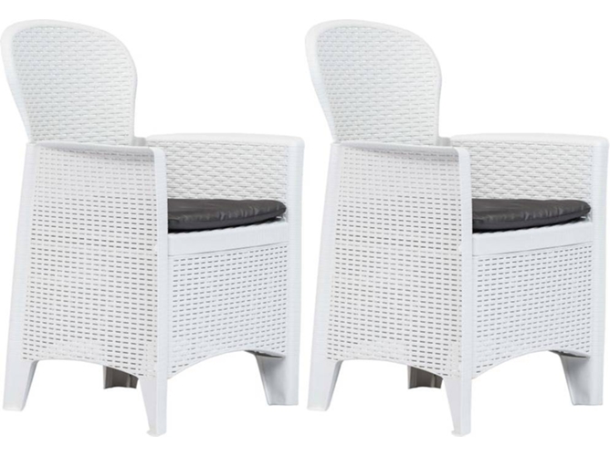 Conjunto 2 Silla Jardin VIDAXL Blanco Plástico (59x57x89 cm)