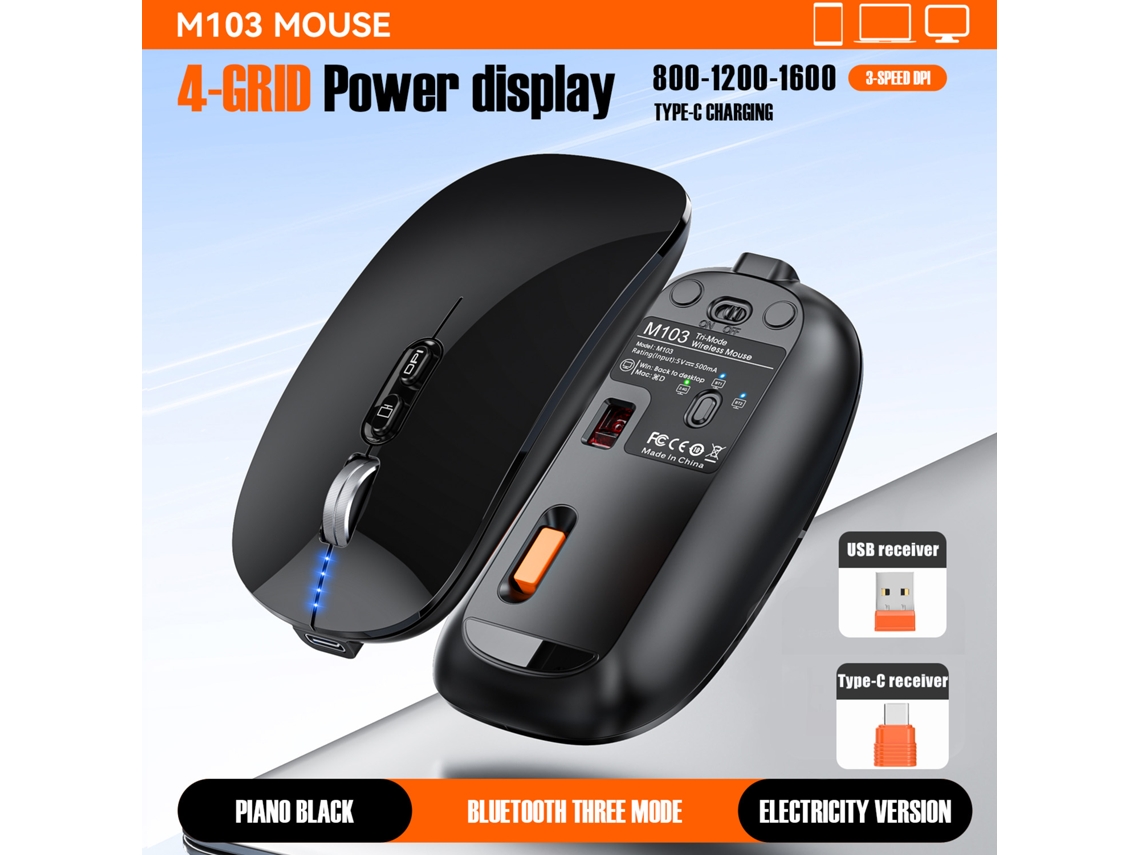 Ratón Inalámbrico Bluetooth (negro), Modo Dual, Silencioso, Recargable, 1600 Dpi