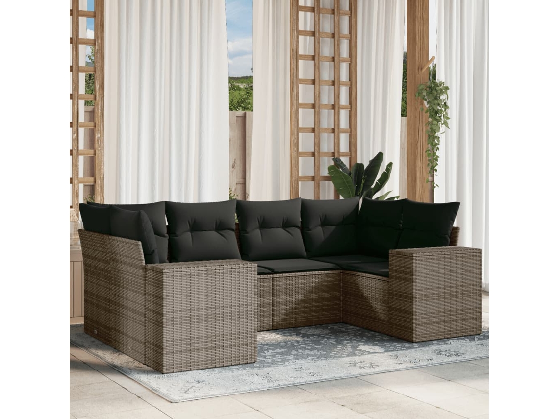 Conjunto de sofá de jardín con cojines de mimbre gris, Dkd Home Decor
