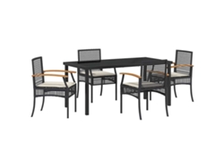 Maison Exclusive - Conjunto De Comedor De Jardín Con Cojín 5 Pcs Negro Ratán