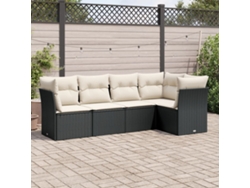Conjunto de sofá de jardín de 5 piezas con cojines de mimbre sintético negro, Dkd Home Decor