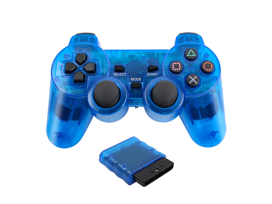 Mando Inalámbrico Ps2 2.4g Doble Vibración Con Receptor Azul Cuich