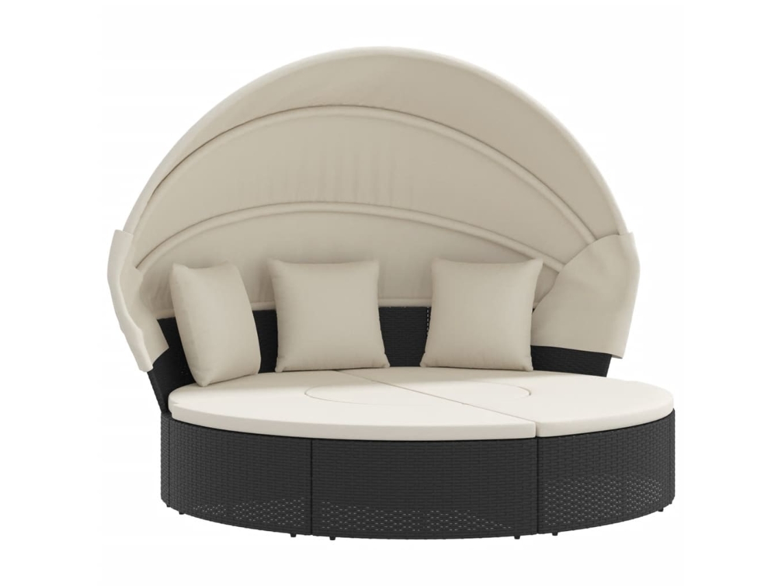 Maison Exclusive - Tumbona Cama De Jardín Con Capota Y Cojines Ratán Pe Negro