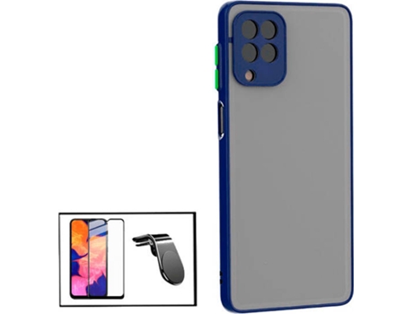 Kit Funda Antichoque, Película 5D Full Cover y Soporte Magnético de Coche L Safe Driving Samsung Galaxy A12 PHONECARE Azul
