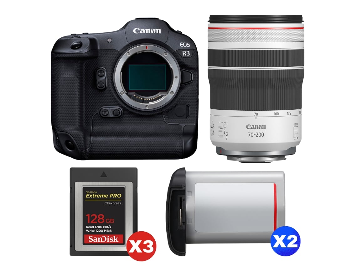 Canon Eos R3 + Rf 70-200mm F/4 L Is Usm + 3 Sandisk 128gb Extreme Pro Cfexpress Type B + 2 Canon Lp-e19 + Ebook “20 Consejos Para Fotos Que Impactan”