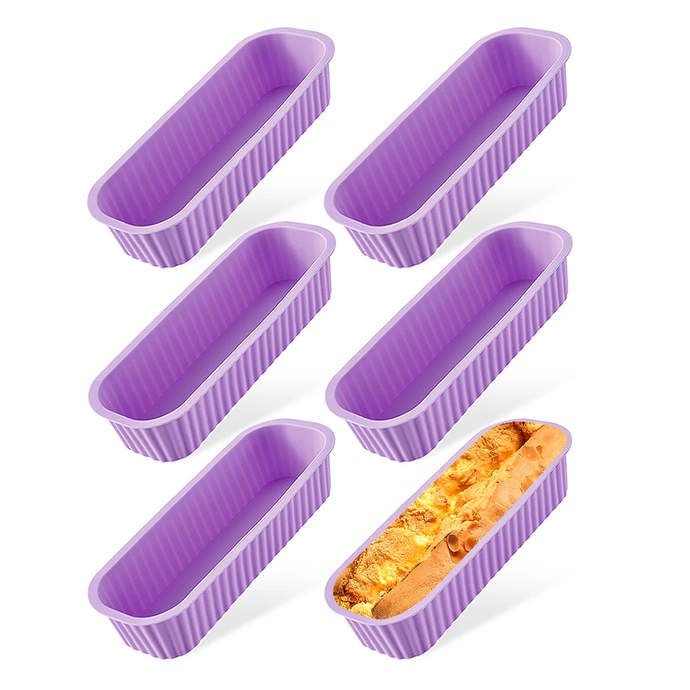 Moldes pequeños para pan, moldes rectangulares de silicona para uso doméstico, fáciles de desmoldar. MDUG (morado, 6 unidades)