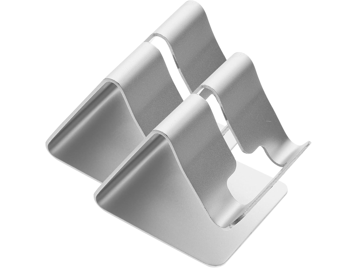 Soporte De Escritorio Para Teléfono Móvil, Estable, Compacto Y Fabricado En Aleación De Aluminio Plateado.