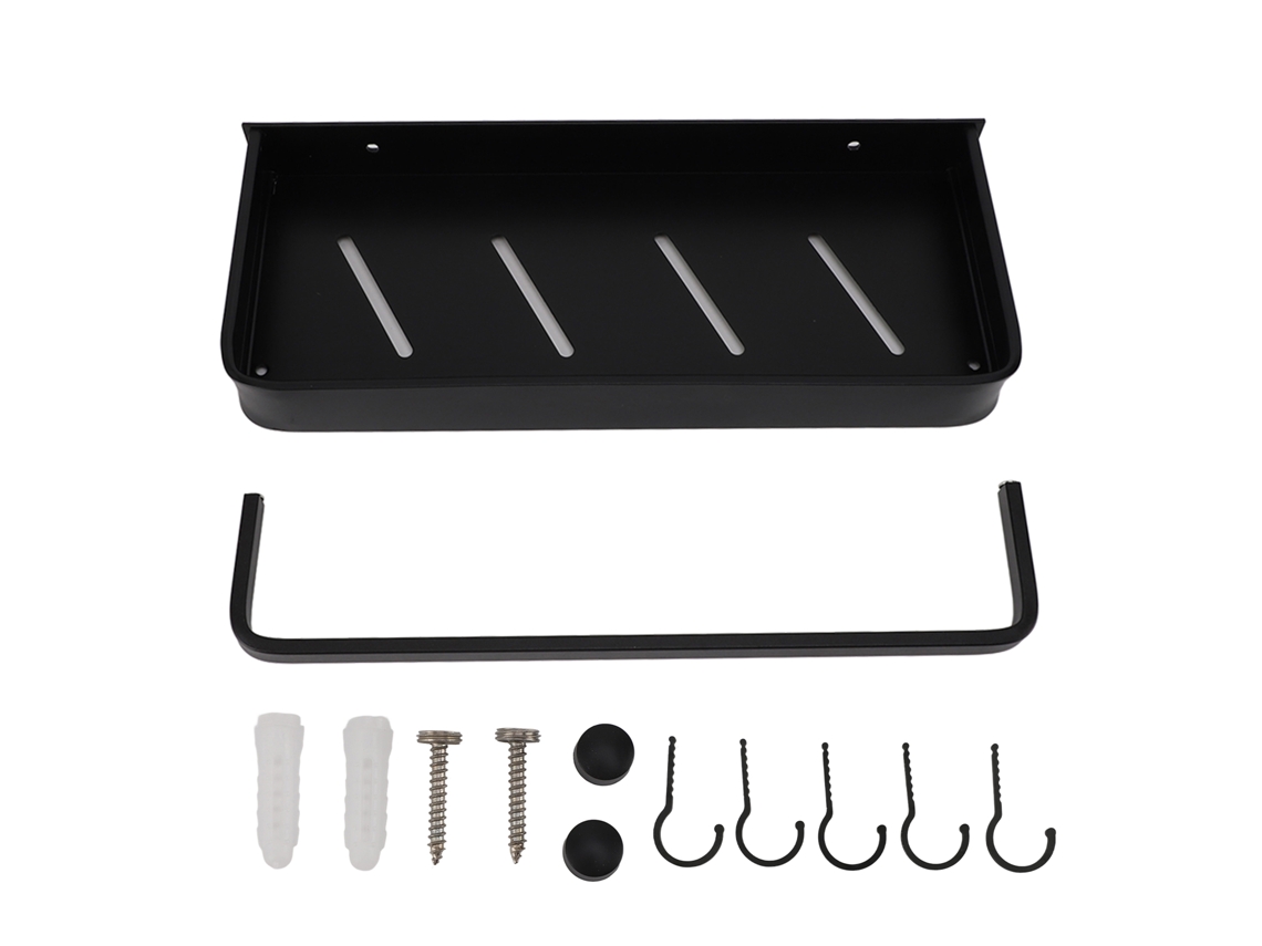 Estante de baño con toallero, estante flotante de aluminio sin taladros para montaje en pared para baño y cocina con gancho